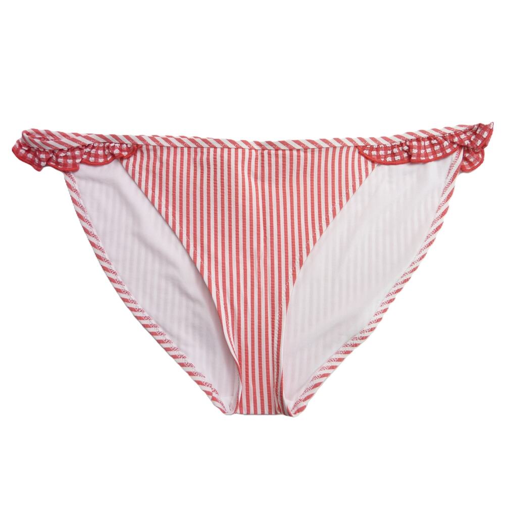 New Aerie Swim Separates Red White Seersucker Gingham Ruffle Bikini Bottom S NWT